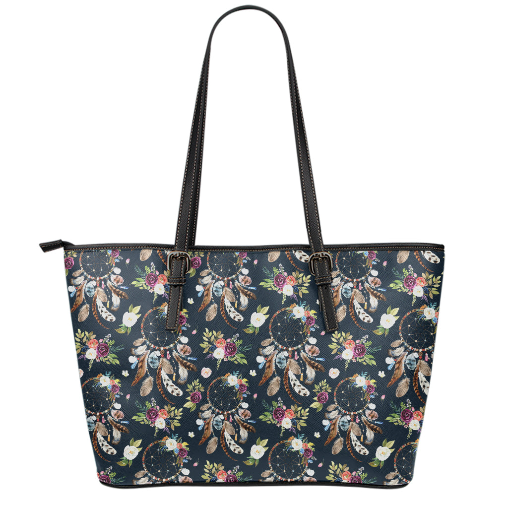 Flower Dream Catcher Pattern Print Leather Tote Bag