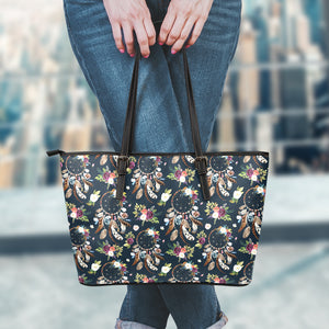 Flower Dream Catcher Pattern Print Leather Tote Bag