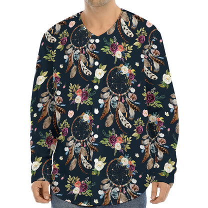 Flower Dream Catcher Pattern Print Long Sleeve Baseball Jersey