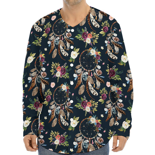 Flower Dream Catcher Pattern Print Long Sleeve Baseball Jersey