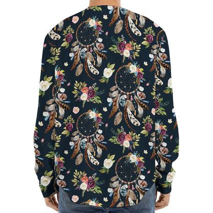Flower Dream Catcher Pattern Print Long Sleeve Baseball Jersey