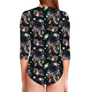 Flower Dream Catcher Pattern Print Long Sleeve Swimsuit