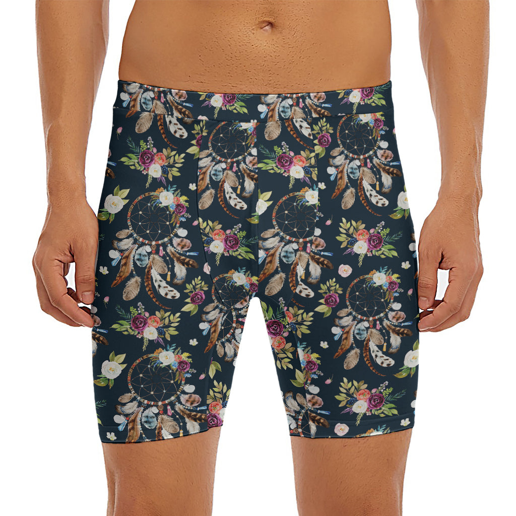 Flower Dream Catcher Pattern Print Men's Long Boxer Briefs