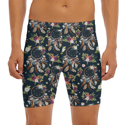 Flower Dream Catcher Pattern Print Men's Long Boxer Briefs
