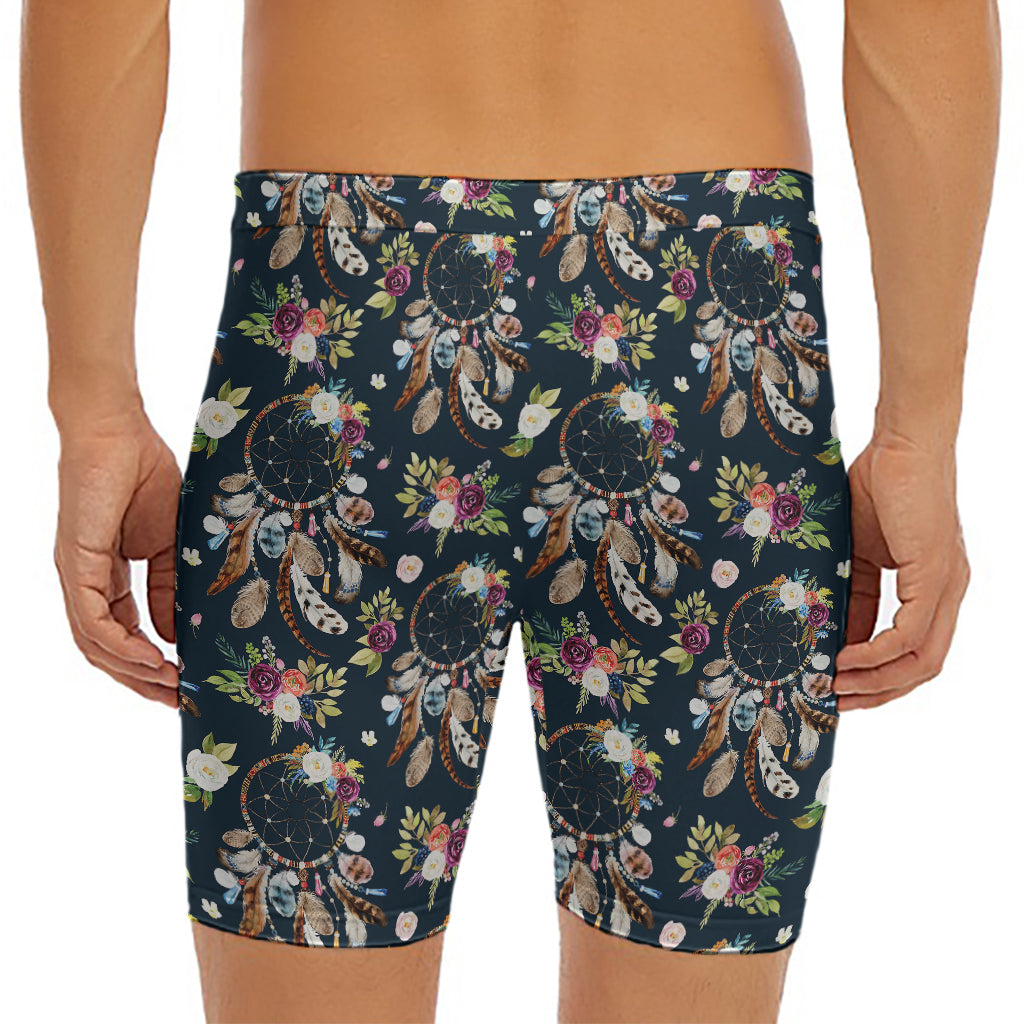 Flower Dream Catcher Pattern Print Men's Long Boxer Briefs