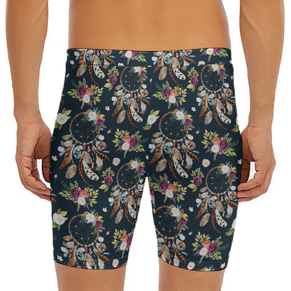 Flower Dream Catcher Pattern Print Men's Long Boxer Briefs
