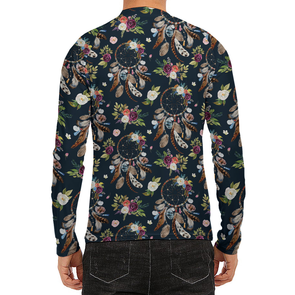 Flower Dream Catcher Pattern Print Men's Long Sleeve Rash Guard