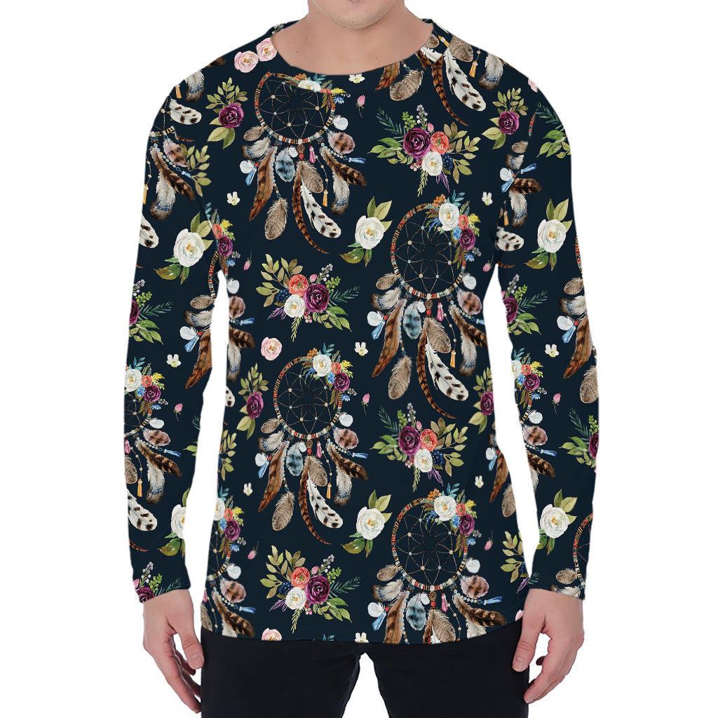 Flower Dream Catcher Pattern Print Men's Long Sleeve T-Shirt