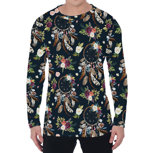 Flower Dream Catcher Pattern Print Men's Long Sleeve T-Shirt