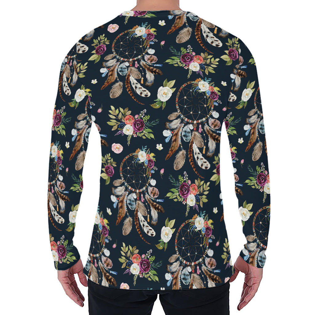 Flower Dream Catcher Pattern Print Men's Long Sleeve T-Shirt