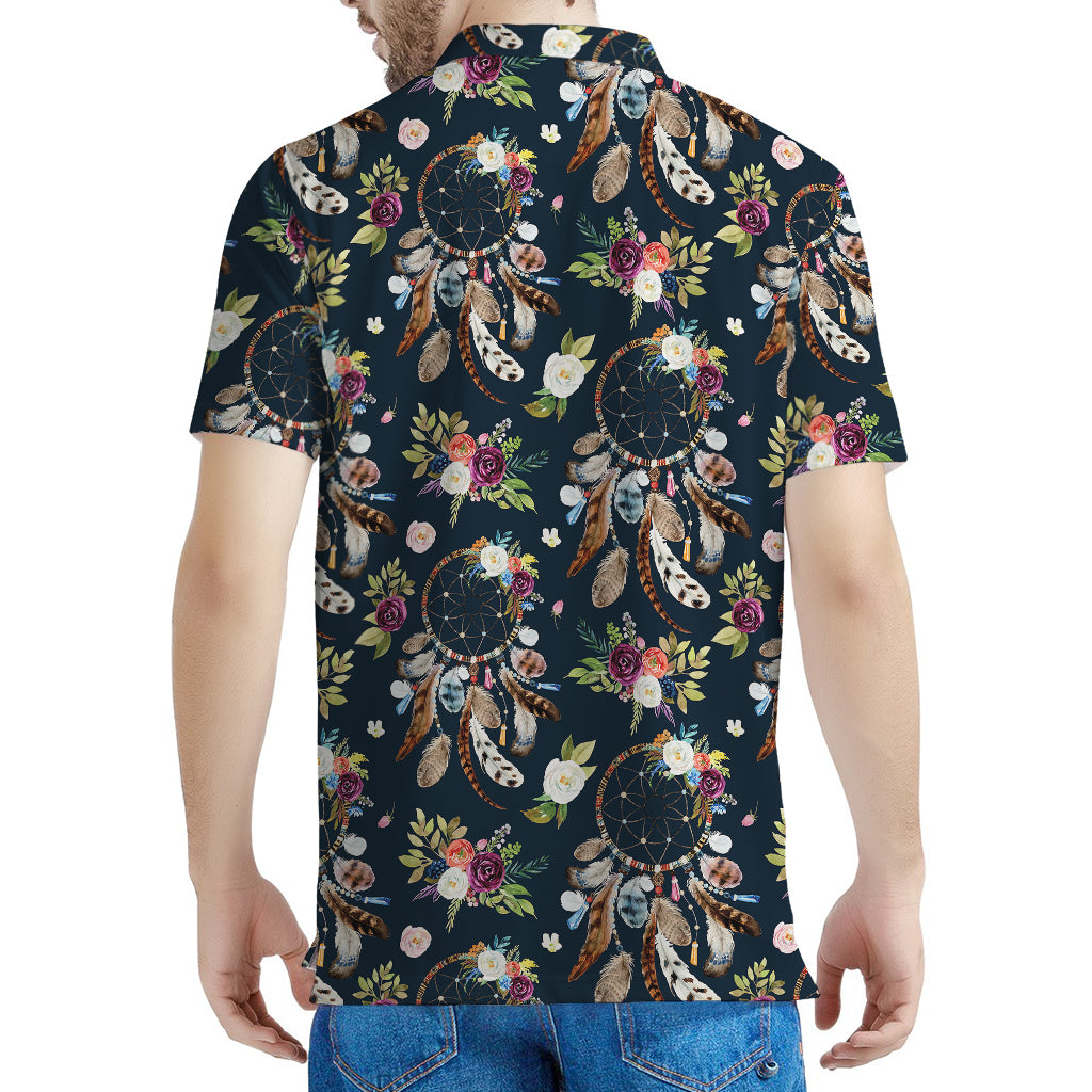 Flower Dream Catcher Pattern Print Men's Polo Shirt