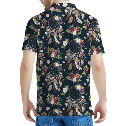 Flower Dream Catcher Pattern Print Men's Polo Shirt