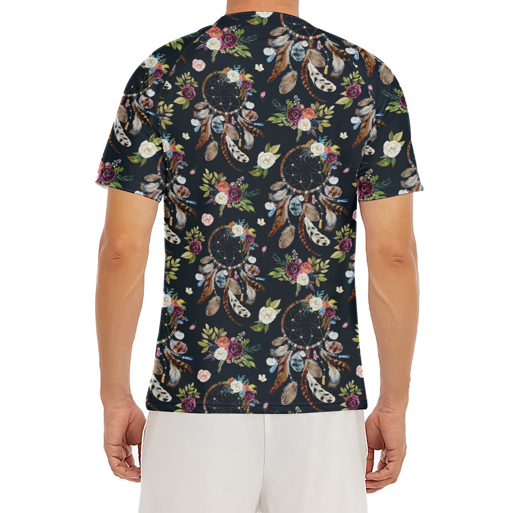 Flower Dream Catcher Pattern Print Men's Short Sleeve Rash Guard
