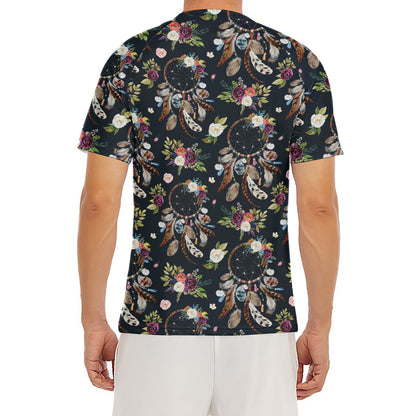 Flower Dream Catcher Pattern Print Men's Short Sleeve Rash Guard