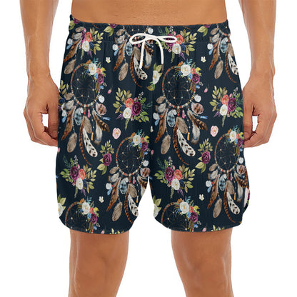 Flower Dream Catcher Pattern Print Men's Split Running Shorts