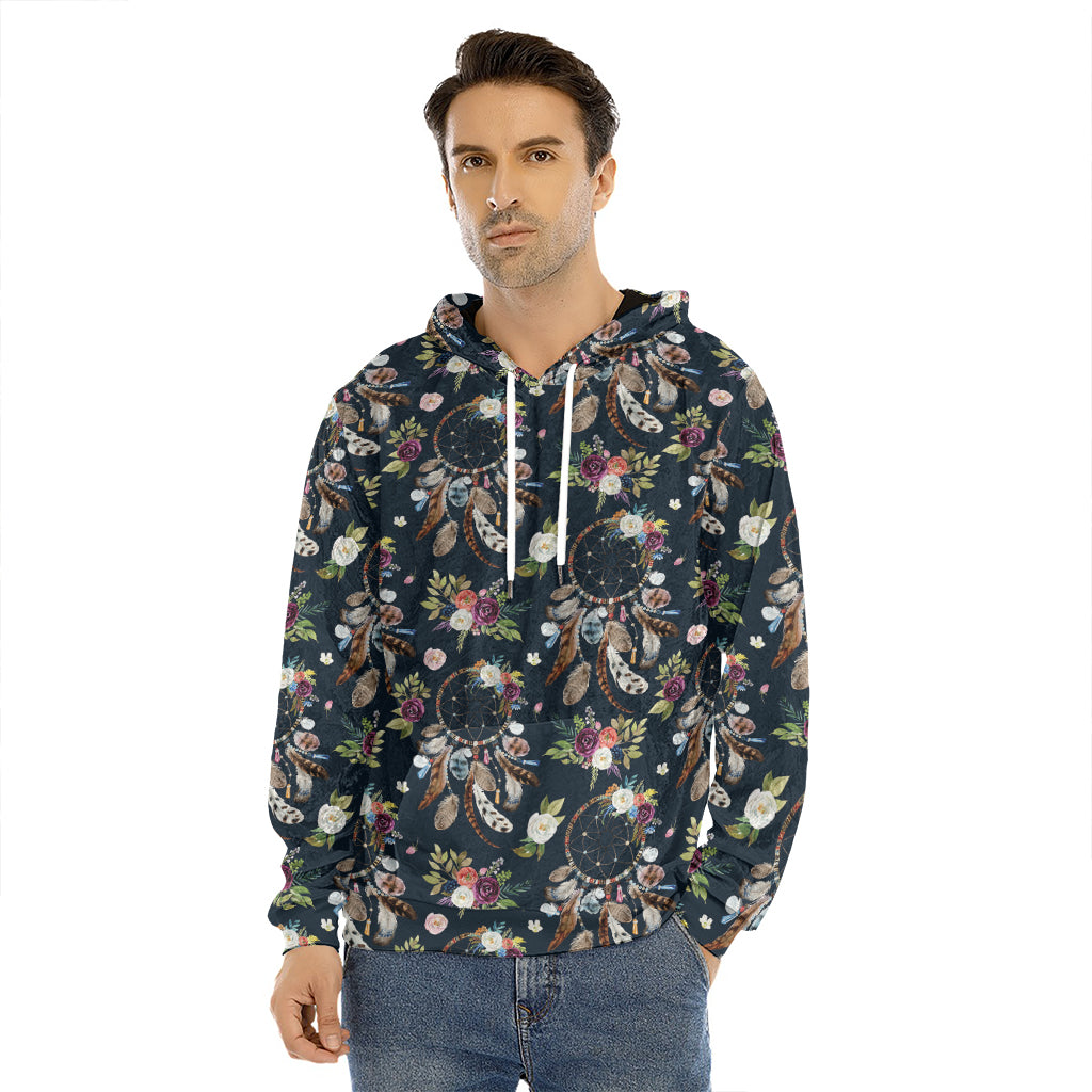Flower Dream Catcher Pattern Print Men's Velvet Pullover Hoodie