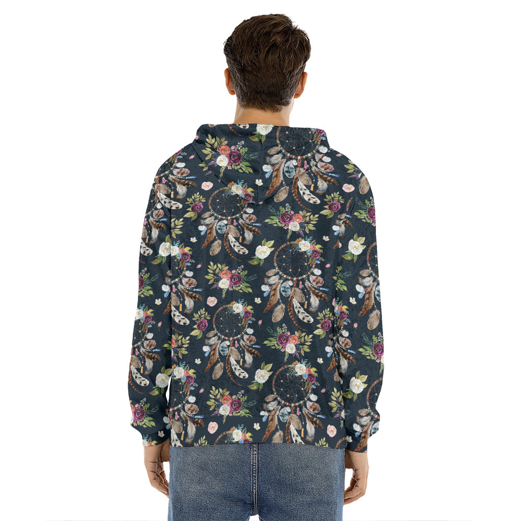 Flower Dream Catcher Pattern Print Men's Velvet Pullover Hoodie