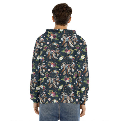 Flower Dream Catcher Pattern Print Men's Velvet Pullover Hoodie