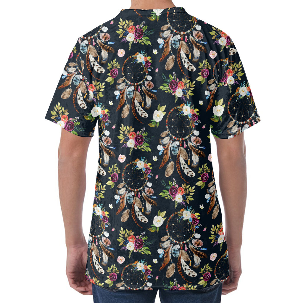 Flower Dream Catcher Pattern Print Men's Velvet T-Shirt