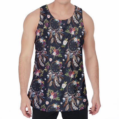 Flower Dream Catcher Pattern Print Men's Velvet Tank Top