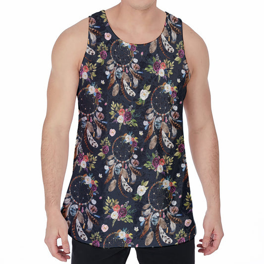 Flower Dream Catcher Pattern Print Men's Velvet Tank Top