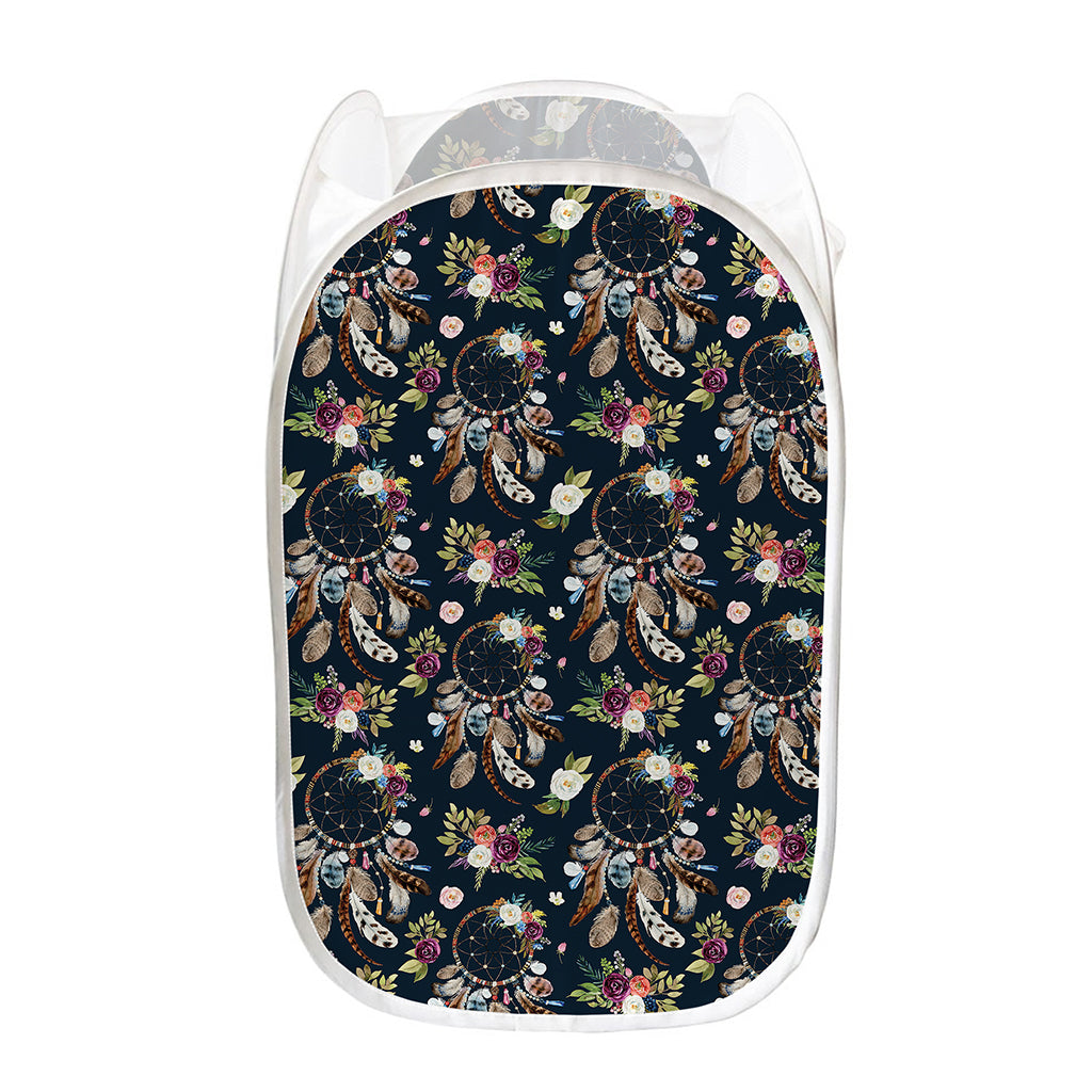 Flower Dream Catcher Pattern Print Mesh Laundry Hamper