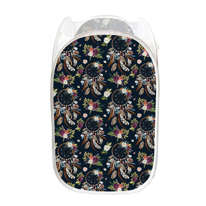 Flower Dream Catcher Pattern Print Mesh Laundry Hamper