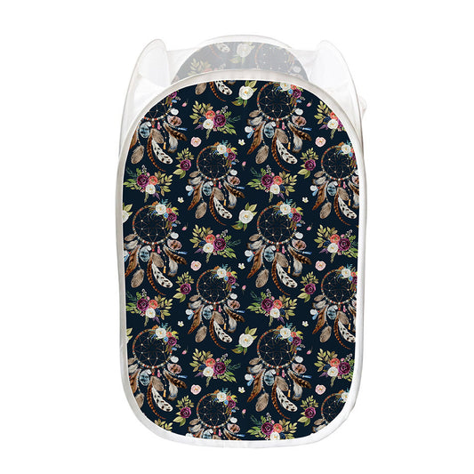 Flower Dream Catcher Pattern Print Mesh Laundry Hamper