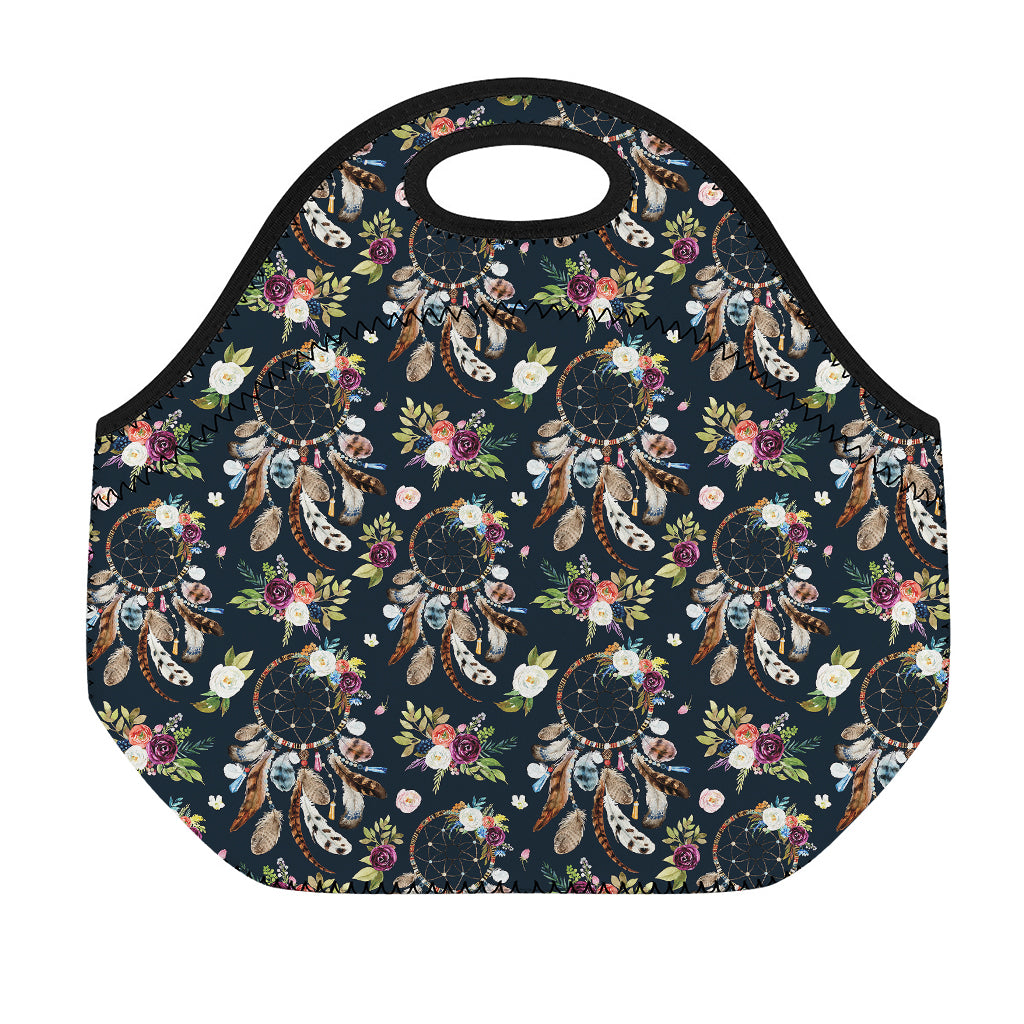 Flower Dream Catcher Pattern Print Neoprene Lunch Bag
