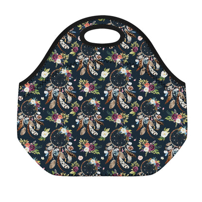 Flower Dream Catcher Pattern Print Neoprene Lunch Bag