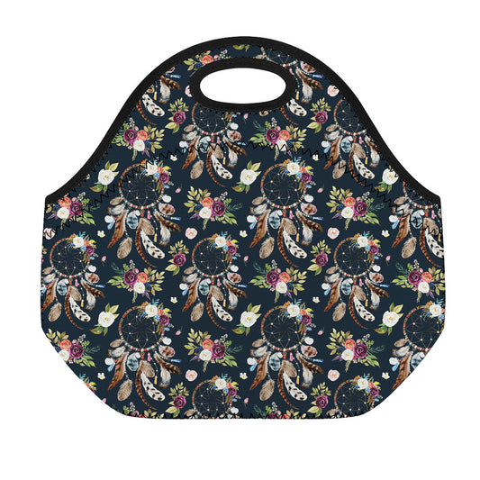 Flower Dream Catcher Pattern Print Neoprene Lunch Bag