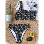 Flower Dream Catcher Pattern Print One Shoulder Bikini Top