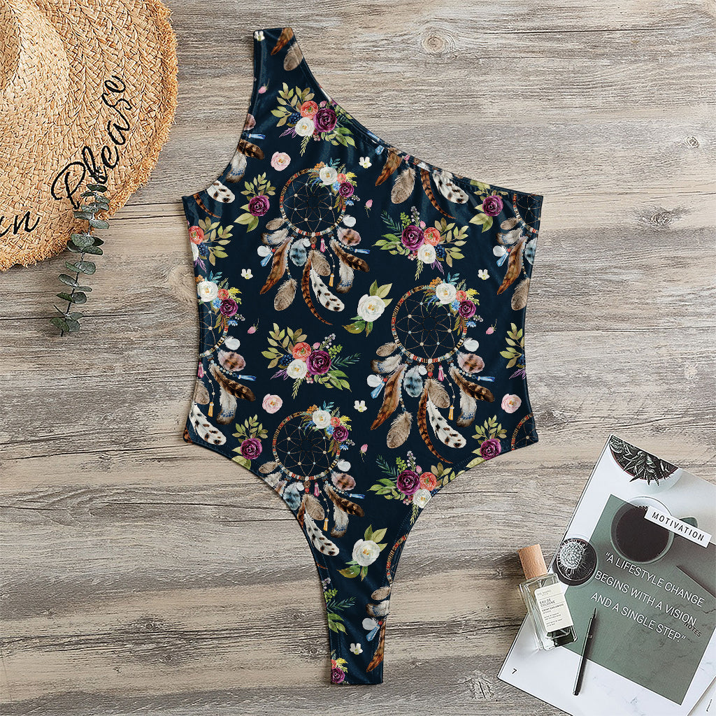 Flower Dream Catcher Pattern Print One Shoulder Bodysuit