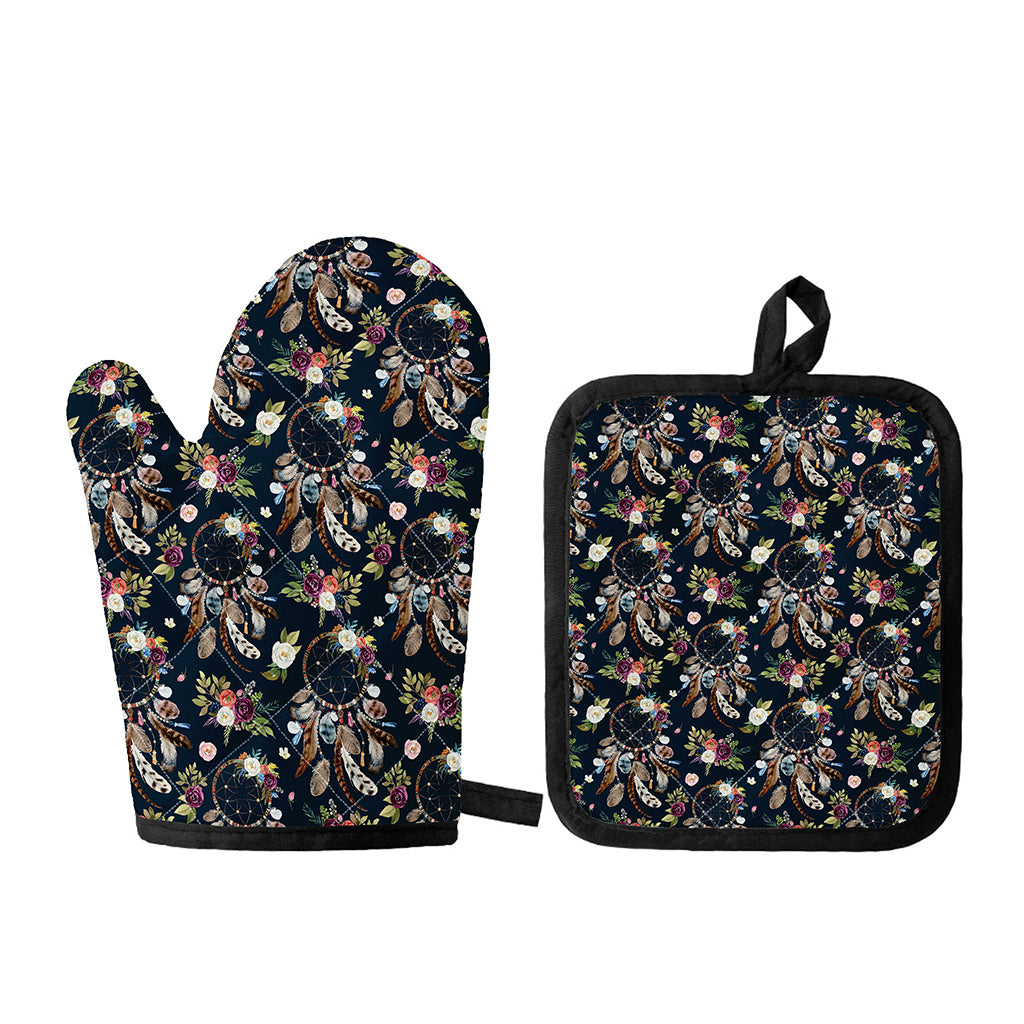Flower Dream Catcher Pattern Print Oven Mitt And Pot Holder Set
