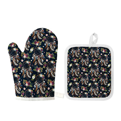 Flower Dream Catcher Pattern Print Oven Mitt And Pot Holder Set