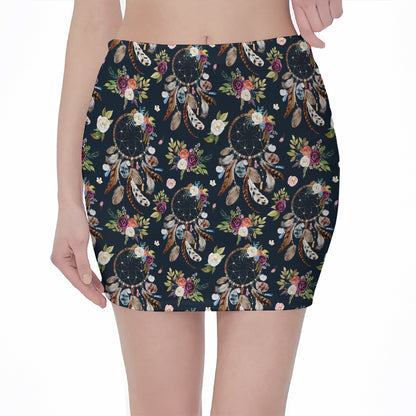 Flower Dream Catcher Pattern Print Pencil Mini Skirt