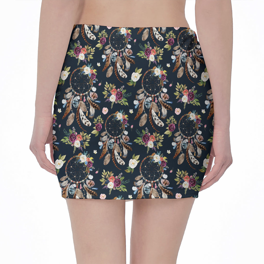 Flower Dream Catcher Pattern Print Pencil Mini Skirt