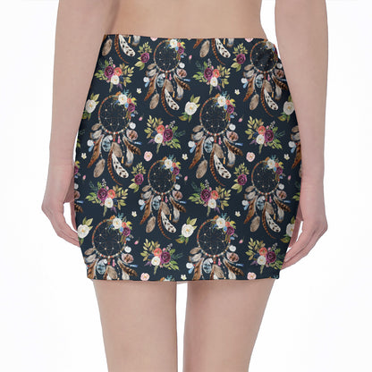 Flower Dream Catcher Pattern Print Pencil Mini Skirt