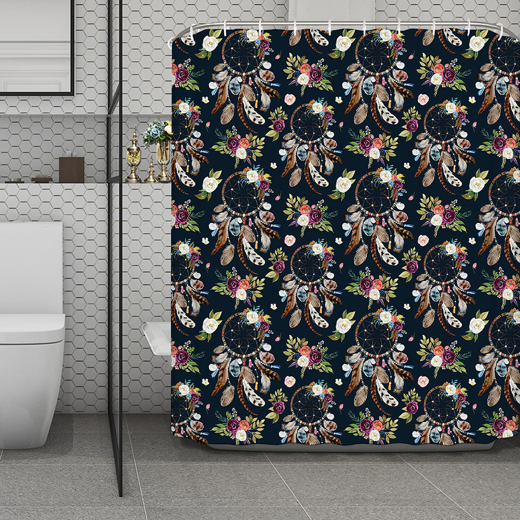 Flower Dream Catcher Pattern Print Polyester Shower Curtain