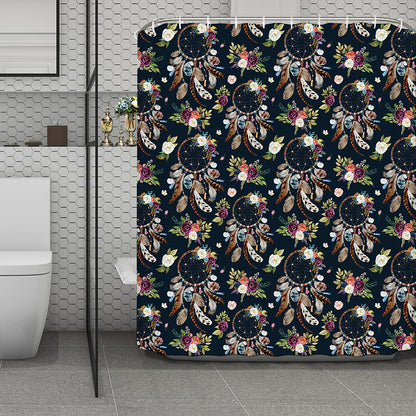 Flower Dream Catcher Pattern Print Polyester Shower Curtain