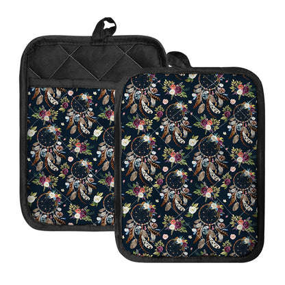 Flower Dream Catcher Pattern Print Pot Holders With Pocket