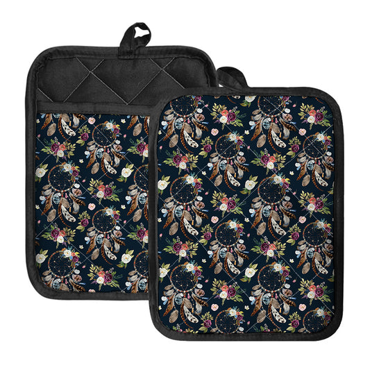 Flower Dream Catcher Pattern Print Pot Holders With Pocket