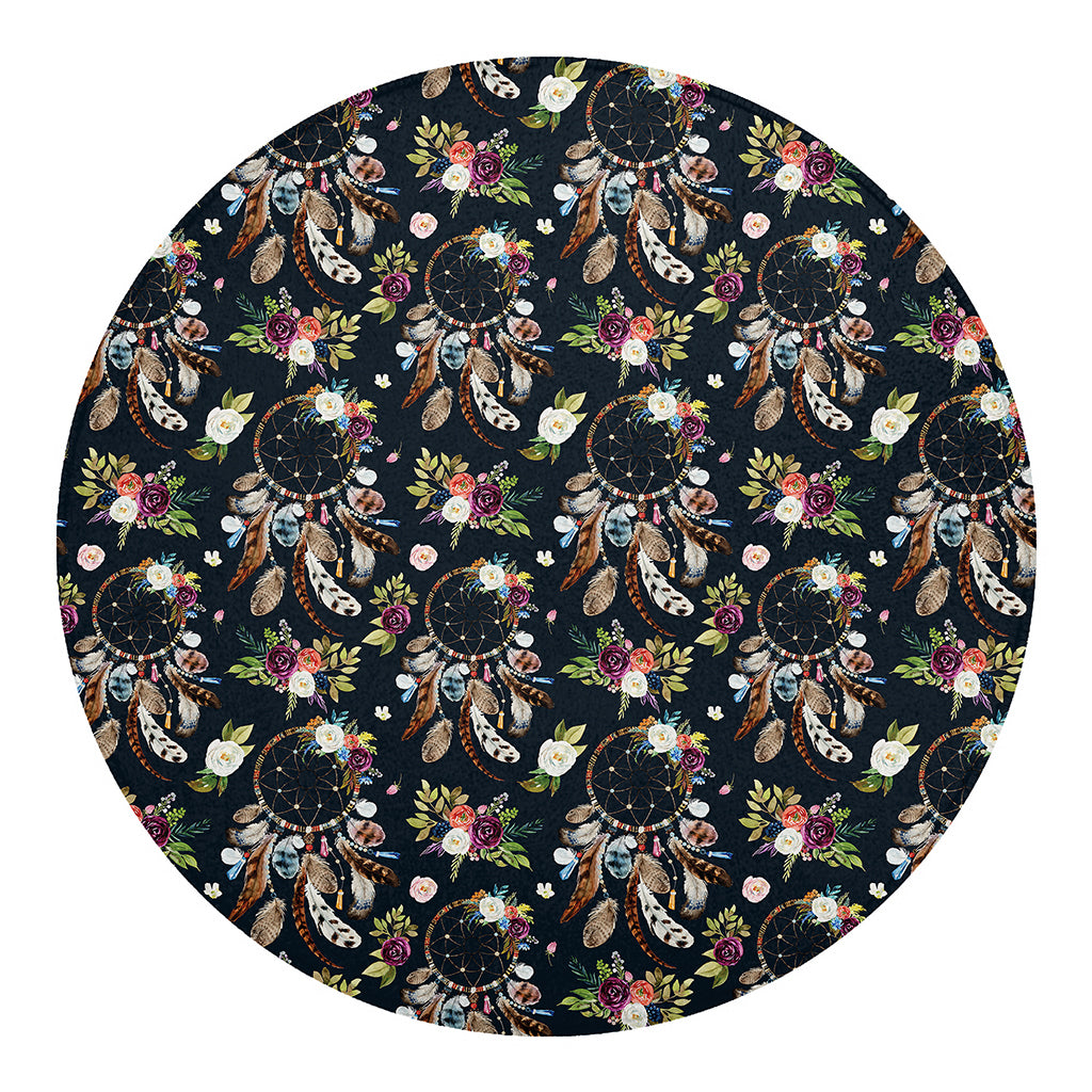 Flower Dream Catcher Pattern Print Round Blanket