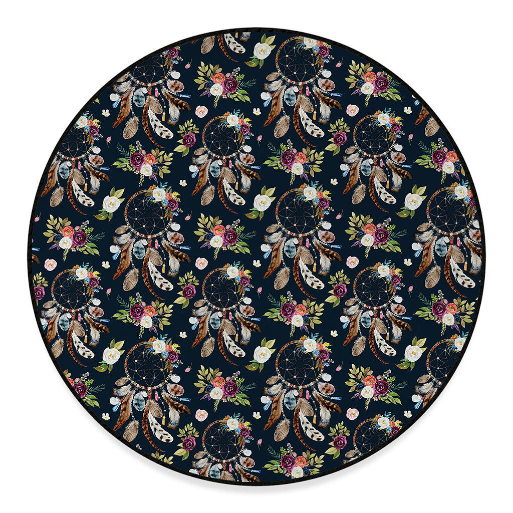 Flower Dream Catcher Pattern Print Round Floor Mat