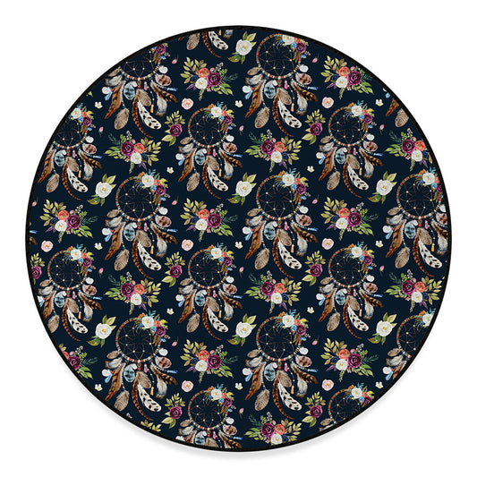 Flower Dream Catcher Pattern Print Round Floor Mat