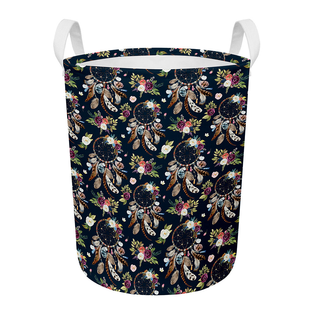 Flower Dream Catcher Pattern Print Round Laundry Basket