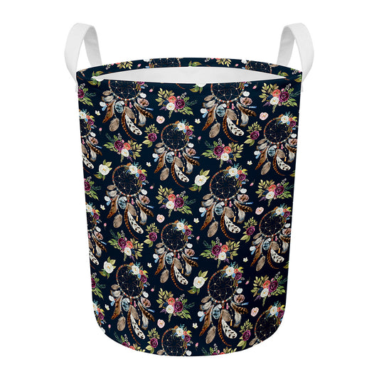 Flower Dream Catcher Pattern Print Round Laundry Basket