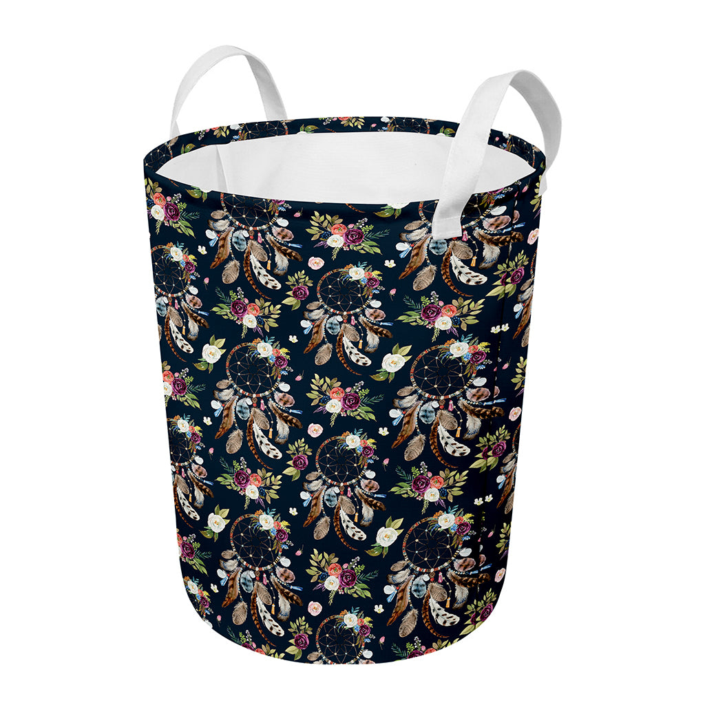Flower Dream Catcher Pattern Print Round Laundry Basket
