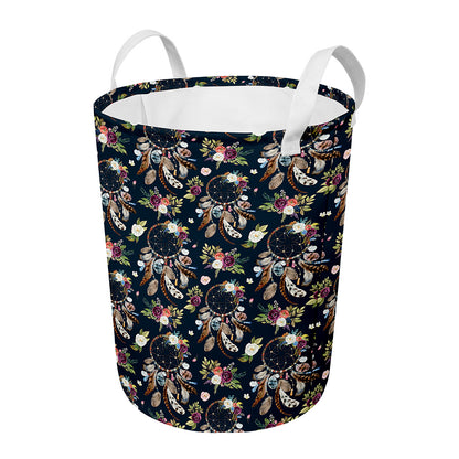 Flower Dream Catcher Pattern Print Round Laundry Basket