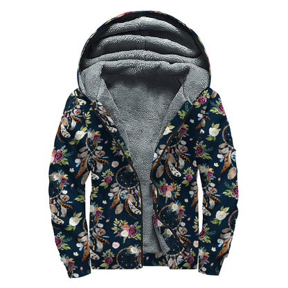 Flower Dream Catcher Pattern Print Sherpa Lined Zip Up Hoodie